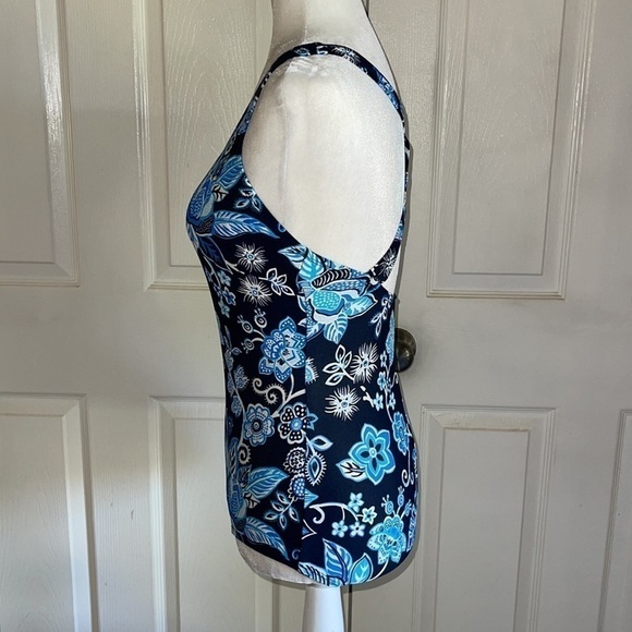 Speedo Blue Floral Print Racerback One Piece Swimsuit - Picture 4 of 5